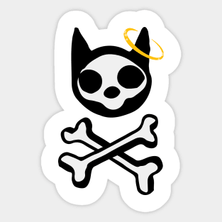 Dead Cat Skull Bones Pirate Angel Doodle Sticker